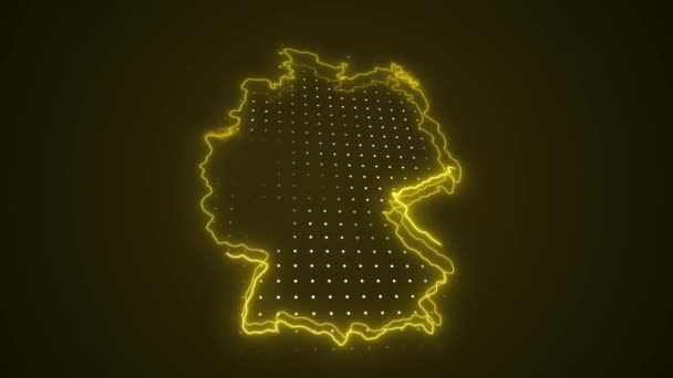 霓虹灯黄色德国地图边界轮廓圈背景 霓虹灯黄色的德国地图边界轮廓无缝圈黑暗背景 德国霓虹灯地图边界概要 — 图库视频影像