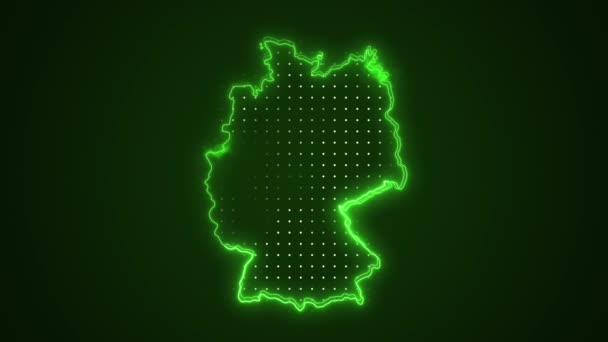 ネオングリーンドイツ地図境界線概要ループの背景 ネオングリーンドイツ地図境界線概要シームレスループダーク背景 ドイツ新地図境界線概要 — ストック動画