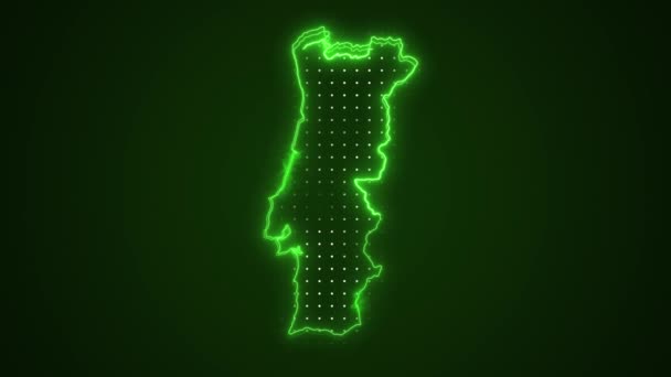 Neon Green Portugalsko Mapa Ohraničení Obrys Pozadí Neon Zelená Barva — Stock video