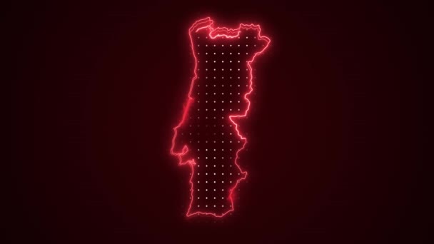 Neon Red Portugal Mapa Granice Zarys Pętli Tło Neon Red — Wideo stockowe