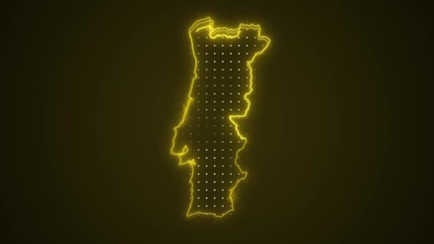 Neon Yellow Portugal Map Borders Outline Loop Achtergrond Neon Geel — Stockvideo