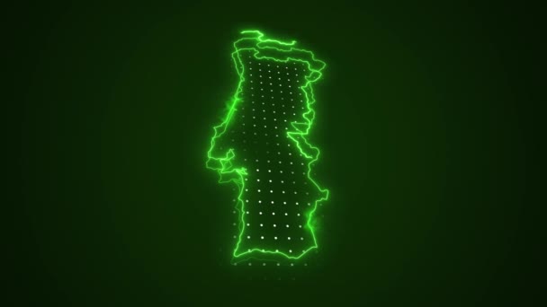Neon Green Portugalsko Mapa Ohraničení Obrys Pozadí Neon Zelená Barva — Stock video
