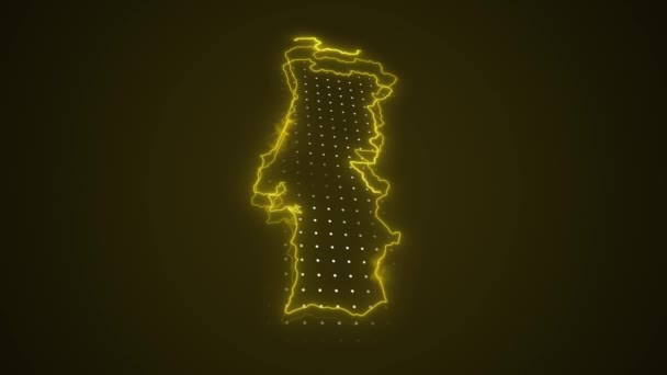 Neon Yellow Portugalsko Mapa Ohraničení Obrys Pozadí Neon Žluté Barvy — Stock video