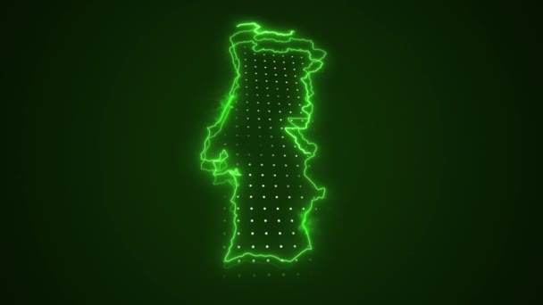 Neon Green Portugal Karta Gränser Skiss Loop Bakgrund Neon Grön — Stockvideo