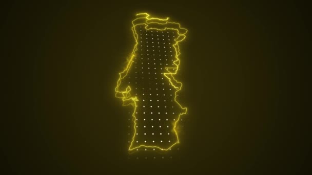 Neon Yellow Portugal Map Borders Outline Loop Background Inglés Neón — Vídeos de Stock