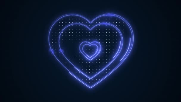 Vacker Abstrakt Blå Rörlig Hjärta Kontur Form Glödande Abstrakta Hjärtan — Stockvideo