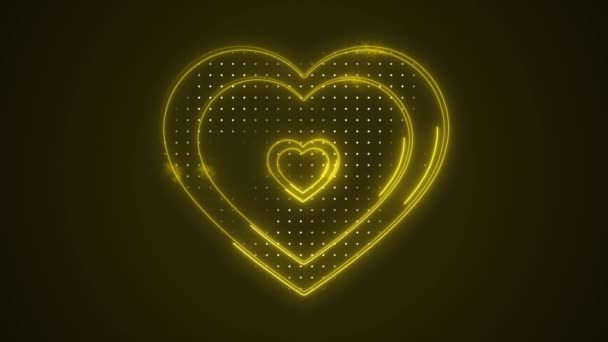 Schöne Abstrakte Gelbe Umrissform Des Beweglichen Herzens Glühende Abstrakte Herzen — Stockvideo