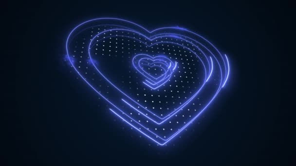 Schöne Abstrakte Blaue Umrisse Des Bewegten Herzens Glühende Abstrakte Herzen — Stockvideo