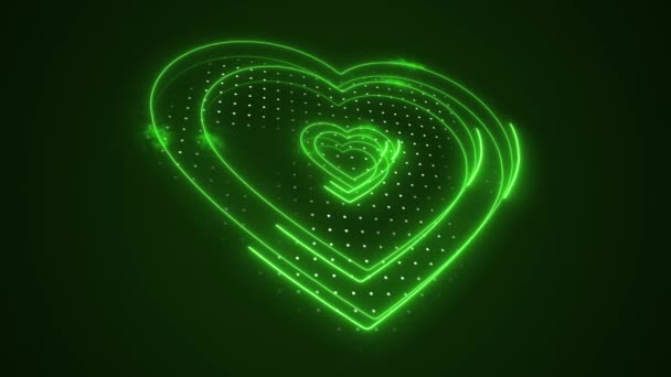美しいアブストラクト緑の動くハートの輪郭形状 心の壁紙の背景に抽象的な心を光る — ストック動画
