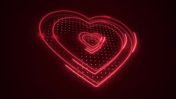 Schöne Abstrakte Rote Umrisse Des Bewegten Herzens Glühende Abstrakte Herzen — Stockvideo