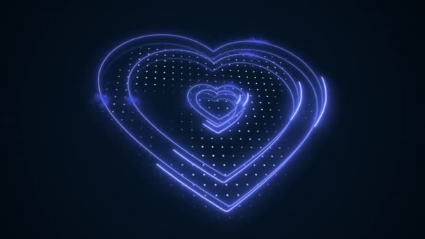 Güzel Soyut Mavi Hareketli Kalp Dış Görünümü Parlayan Soyut Kalpler — Stok video