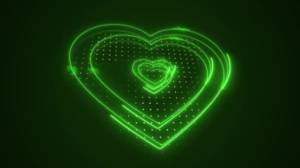Krásný Abstraktní Zelený Pohyblivý Srdce Obrys Tvar Zářící Abstraktní Srdce — Stock video