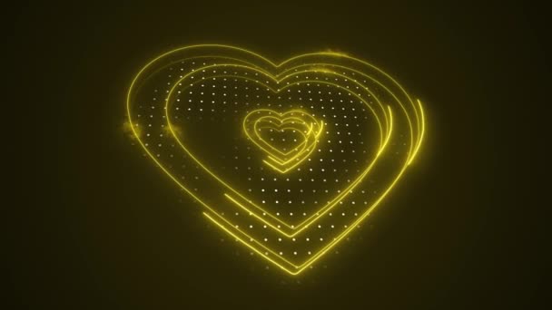 Piękny Streszczenie Żółty Ruchomy Zarys Serca Kształt Świecące Abstrakcyjne Serca — Wideo stockowe