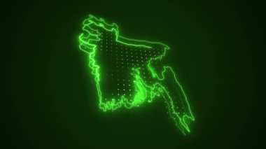 Neon Green Bangladeş Harita Sınırları Çevre Çizgisi Döngü Arkaplanı. Neon Green Colored Bangladeş Harita Sınırları Kusursuz Döngüsüz Karanlık Arkaplan. Bangladeş Neon Haritası Kenar Çizgileri.