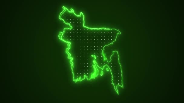 Neon Green Bangladesz Mapa Granice Zarys Pętli Tło Neon Zielony — Wideo stockowe