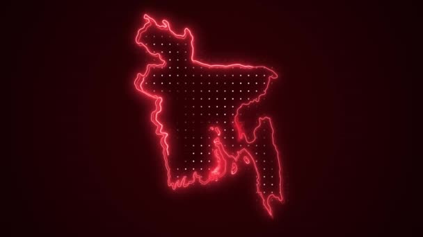Neon Red Bangladesh Map Borders Outline Loop Background Neon Red — 비디오
