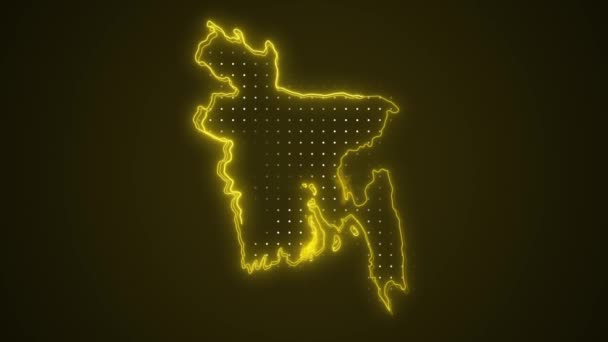 Neon Yellow Bangladéš Mapa Ohraničení Obrys Pozadí Neon Žluté Barvy — Stock video