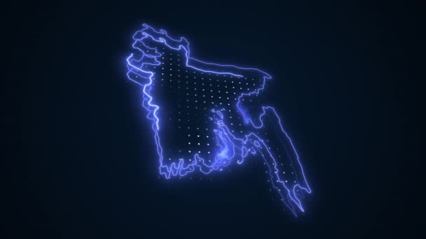Neon Blue Bangladesh Map Gränser Skissera Loop Bakgrund Neon Blue — Stockvideo