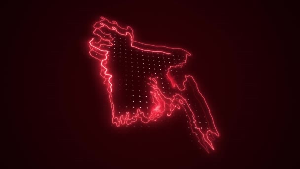 Neon Red Bangladesh Mapa Fronteiras Esboço Loop Fundo Neon Vermelho — Vídeo de Stock