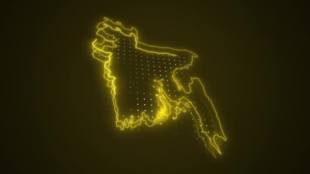 Neon Yellow Bangladéš Mapa Ohraničení Obrys Pozadí Neon Žluté Barvy — Stock video