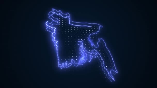 Neon Blue Bangladesh Kort Grænser Outline Loop Baggrund Neon Blue – Stock-video