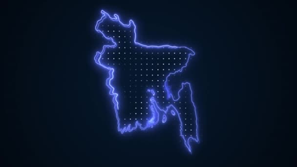 Neon Blue Bangladesh Mapa Fronteiras Esboço Loop Fundo Neon Blue — Vídeo de Stock