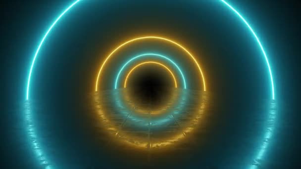 Kruh Tvar Figury Neon Tunel Žlutá Modrá Tapeta Pozadí Dobré — Stock video