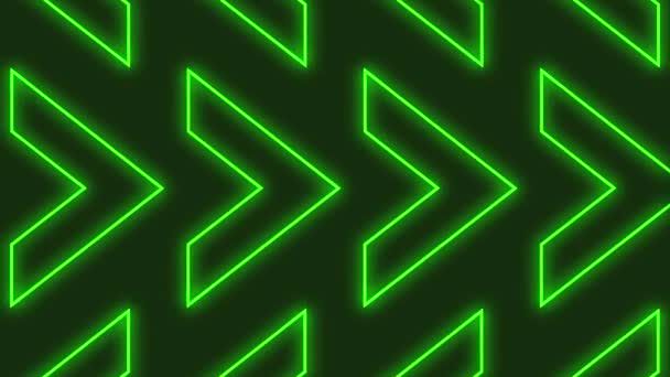 Neonowe Zielone Strzały Przesuwające Się Lewej Prawej Tapety Tła Streszczenie — Wideo stockowe