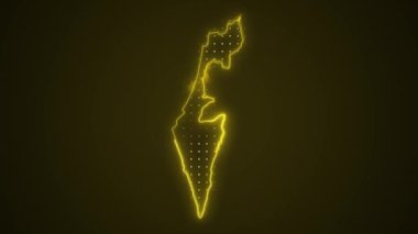 Neon Yellow Israel Harita Sınırları Çevre Çizgisi Döngü Arkaplanı. Neon Yellow Renkli İsrail Haritası Sınırları Kusursuz Döngüsüz Karanlık Arkaplan. İsrail Neon Haritası Sınır Çizgileri.