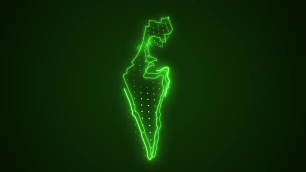 Neon Green Israel Map Gränser Kontur Loop Bakgrund Neon Grön — Stockvideo