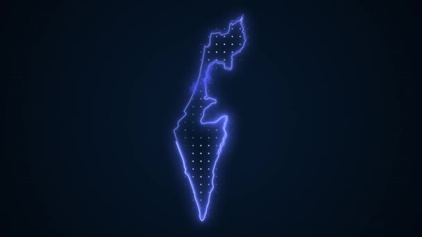 Neon Blue Israel Mapa Fronteras Esquema Antecedentes Bucle Neon Blue — Vídeos de Stock