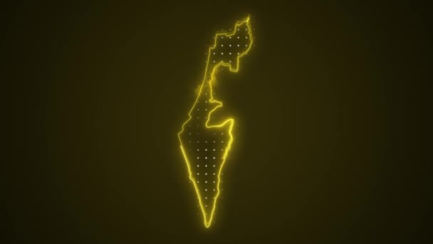 Neon Yellow Israel Mapa Granice Zarys Pętli Tło Neon Yellow — Wideo stockowe