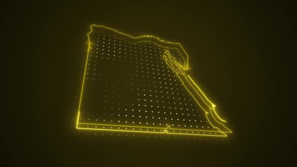 Neon Yellow Egypt Map Borders Outline Loop Achtergrond Neon Geel — Stockvideo