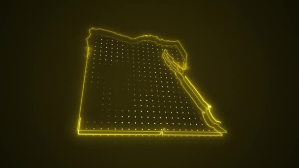 Neon Amarelo Egito Mapa Fronteiras Esboço Loop Fundo Neon Amarelo — Vídeo de Stock