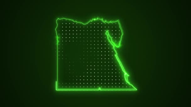 Neon Green Egypt Map Borders Outline Loop Achtergrond Neon Groen — Stockvideo