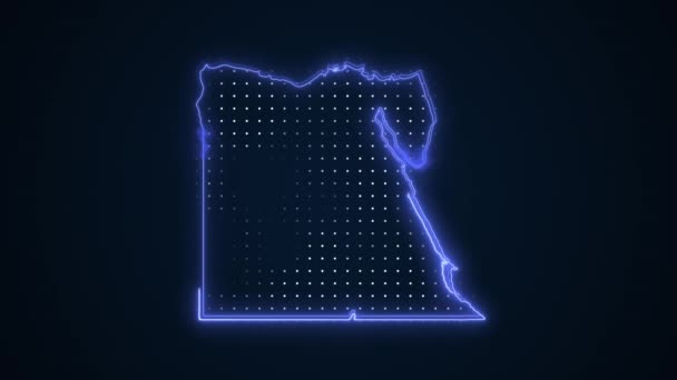 Neon Blue Egypt Mapa Granice Zarys Pętli Tło Neon Blue — Wideo stockowe