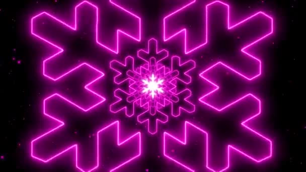 Neon Pink Světla Vánoční Sněhová Vločka Tunel Abstraktní Záře Částice — Stock video