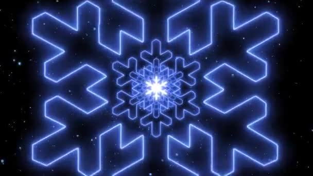 Неонові Блакитні Вогні Різдвяний Тунель Сніжинка Абстрактні Частинки Світіння Рухаються — стокове відео