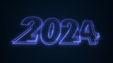 Neon Blue 2024 İkon 3D Taslak Döngü Arkaplanı. Neon Blue Colored 2024 Yıl Simgesi 3D Özeti Kusursuz Döngü Arkaplanı. 2024 Yıl Simgesi 3D Taslak.