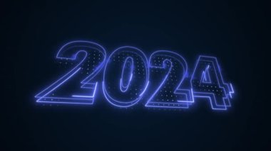 Neon Blue 2024 İkon 3D Taslak Döngü Arkaplanı. Neon Blue Colored 2024 Yıl Simgesi 3D Özeti Kusursuz Döngü Arkaplanı. 2024 Yıl Simgesi 3D Taslak.