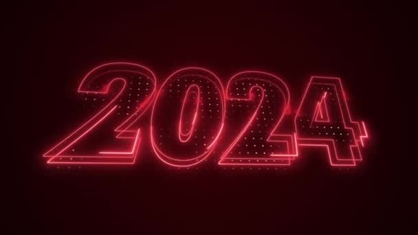 Neon Červená 2024 Rok Ikona Obrys Smyčka Pozadí Neon Červená — Stock video