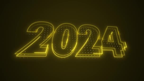 Νέον Κίτρινο 2024 Έτος Εικονίδιο Περίγραμμα Βρόχο Φόντο Νέον Κίτρινο — Αρχείο Βίντεο