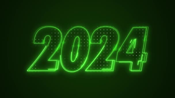 Neon Green 2024 Rok Ikona Obrys Smyčka Pozadí Neon Zelená — Stock video