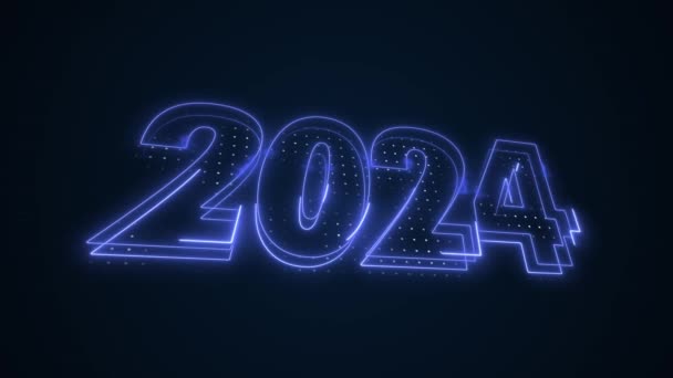 Neon Blue 2024 Año Icono Esquema Loop Fondo Neon Blue — Vídeos de Stock