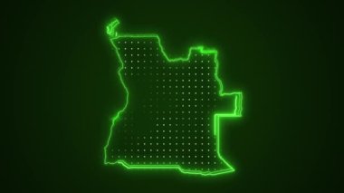 3 Boyutlu Hareketli Neon Yeşil Angola Haritası Sınır Çizgisi Döngüsü Arkaplanı. Neon Yeşil Renkli Angola Haritası Sınırları Kusursuz Döngüsüz Karanlık Arkaplan. Angola Neon Haritası Kenar Çizgileri.