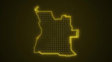 3 Boyutlu Hareketli Neon Sarı Angola Haritası Sınır Çizgisi Döngüsü Arkaplanı. Neon Sarı Renkli Angola Haritası Sınırları Kusursuz Döngüsüz Karanlık Arkaplan. Angola Neon Haritası Kenar Çizgileri.