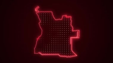 3D Hareketli Neon Kırmızı Angola Haritası Çevre Çizgisi Döngüsü Arkaplanı. Neon Kırmızı Renkli Angola Haritası Sınırları Kusursuz Döngüsüz Karanlık Arkaplan. Angola Neon Haritası Kenar Çizgileri.