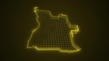 3 Boyutlu Hareketli Neon Sarı Angola Haritası Sınır Çizgisi Döngüsü Arkaplanı. Neon Sarı Renkli Angola Haritası Sınırları Kusursuz Döngüsüz Karanlık Arkaplan. Angola Neon Haritası Kenar Çizgileri.