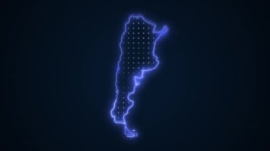 Neon Blue Arjantin Haritası Çevre Çizgisi Döngü Arkaplanı. Neon Blue Colored Arjantin Haritası Sınırları Kusursuz Döngüsüz Karanlık Arkaplan. Arjantin Neon Haritası Sınır Çizgileri.