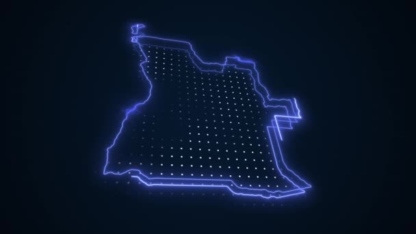 Movimiento Neón Azul Angola Mapa Fronteras Esquema Lazo Fondo Neon — Vídeo de stock